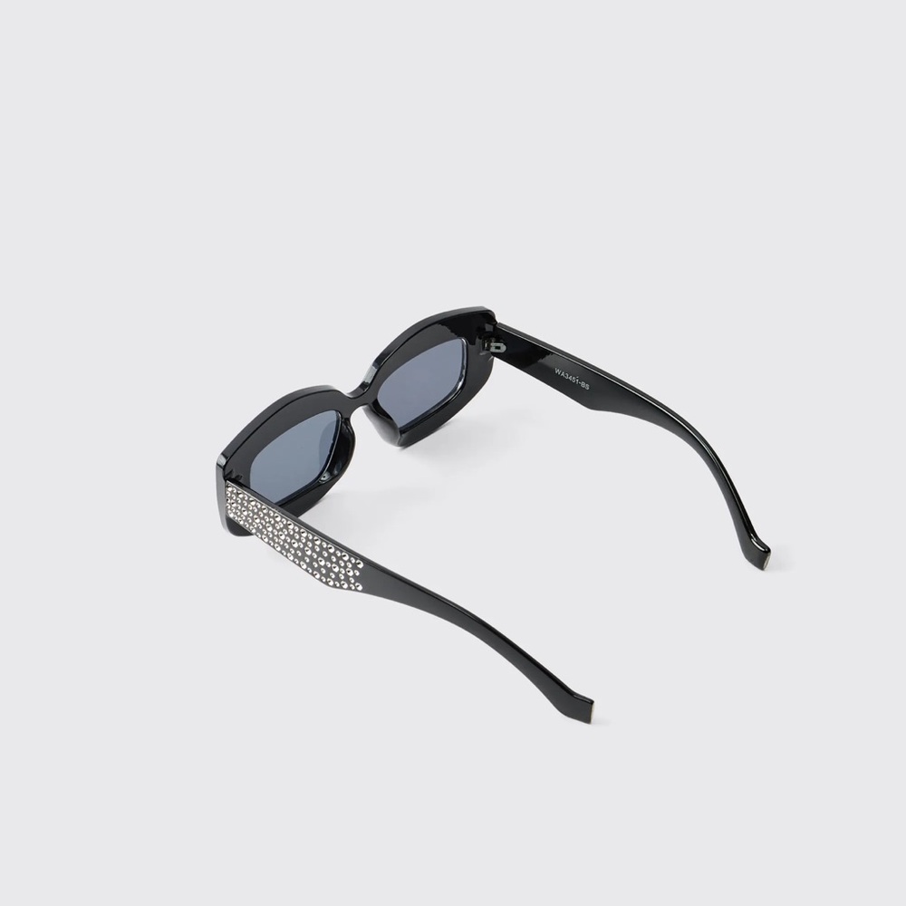 Black Gem Detail Rectangular Sunglasses - Picture 16 of 16